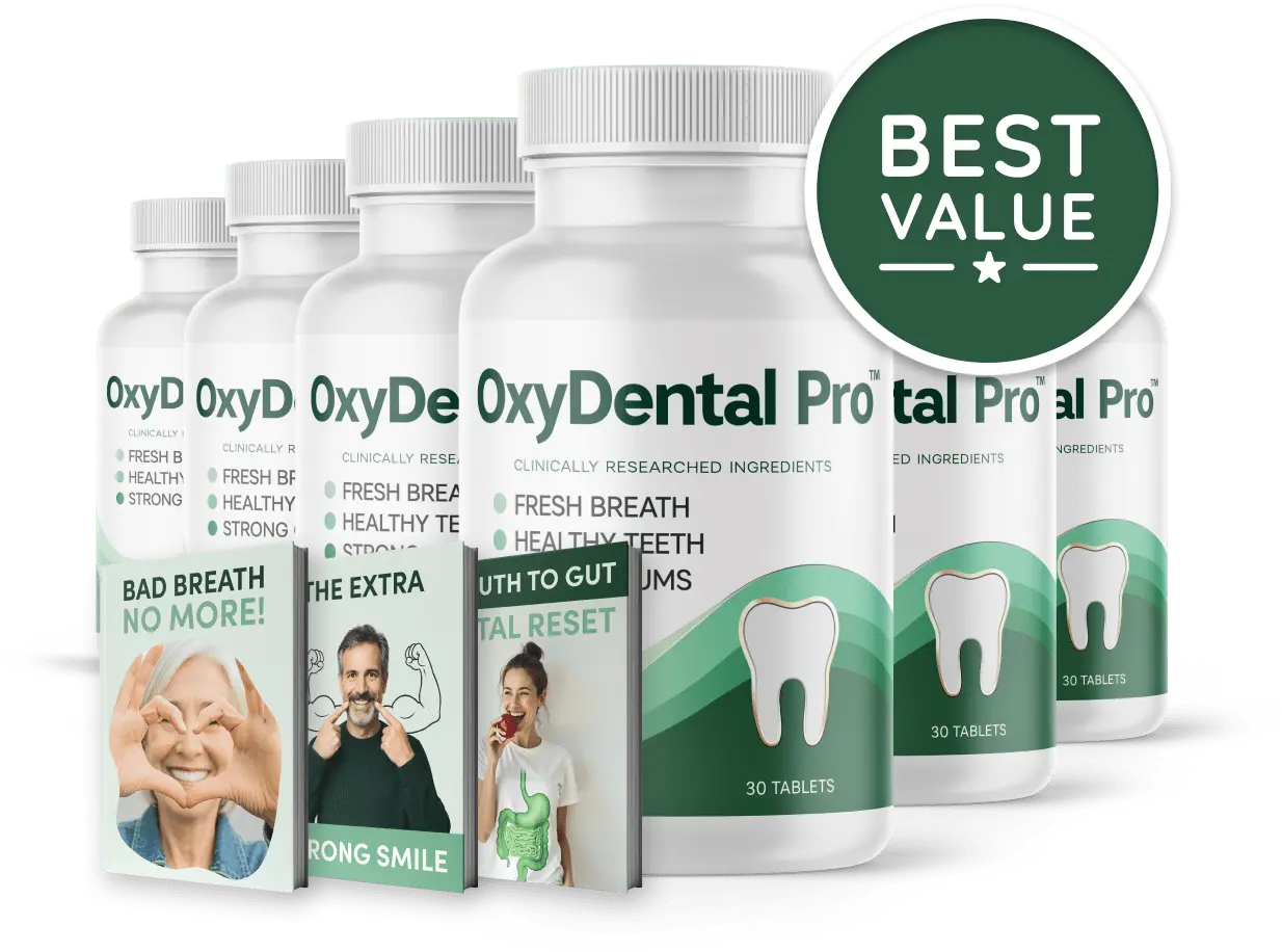 OxyDental Pro 6 bottle best value package with 3 free bonus ebooks for full oral health support