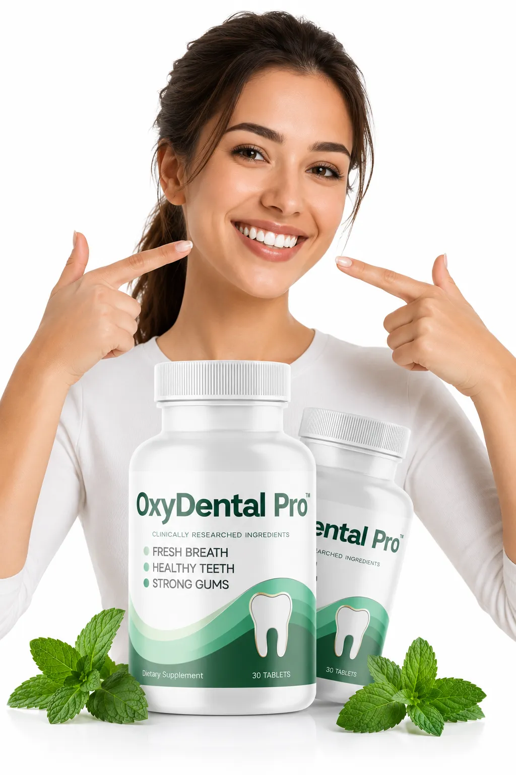 OxyDental Pro chewable oral health supplement bottle for firm gums strong enamel and fresh breath