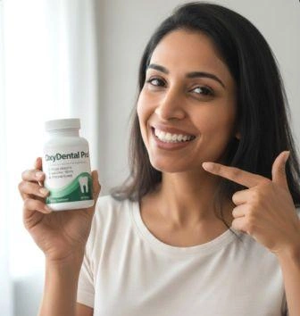Satisfied OxyDental Pro customer showing a bright confident smile with healthy teeth and gums